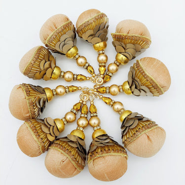 Copper Silk Fabric Ball Tassels with Bugle Beads and Metallic Sequins, Latkan, Dupatta Tassel